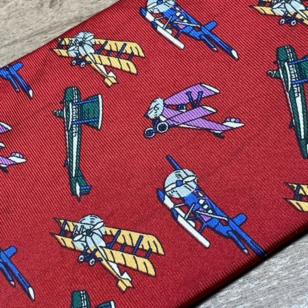 Vintage Rooster Novelty Tie Biplane Mens Red Silk USA‎  West End